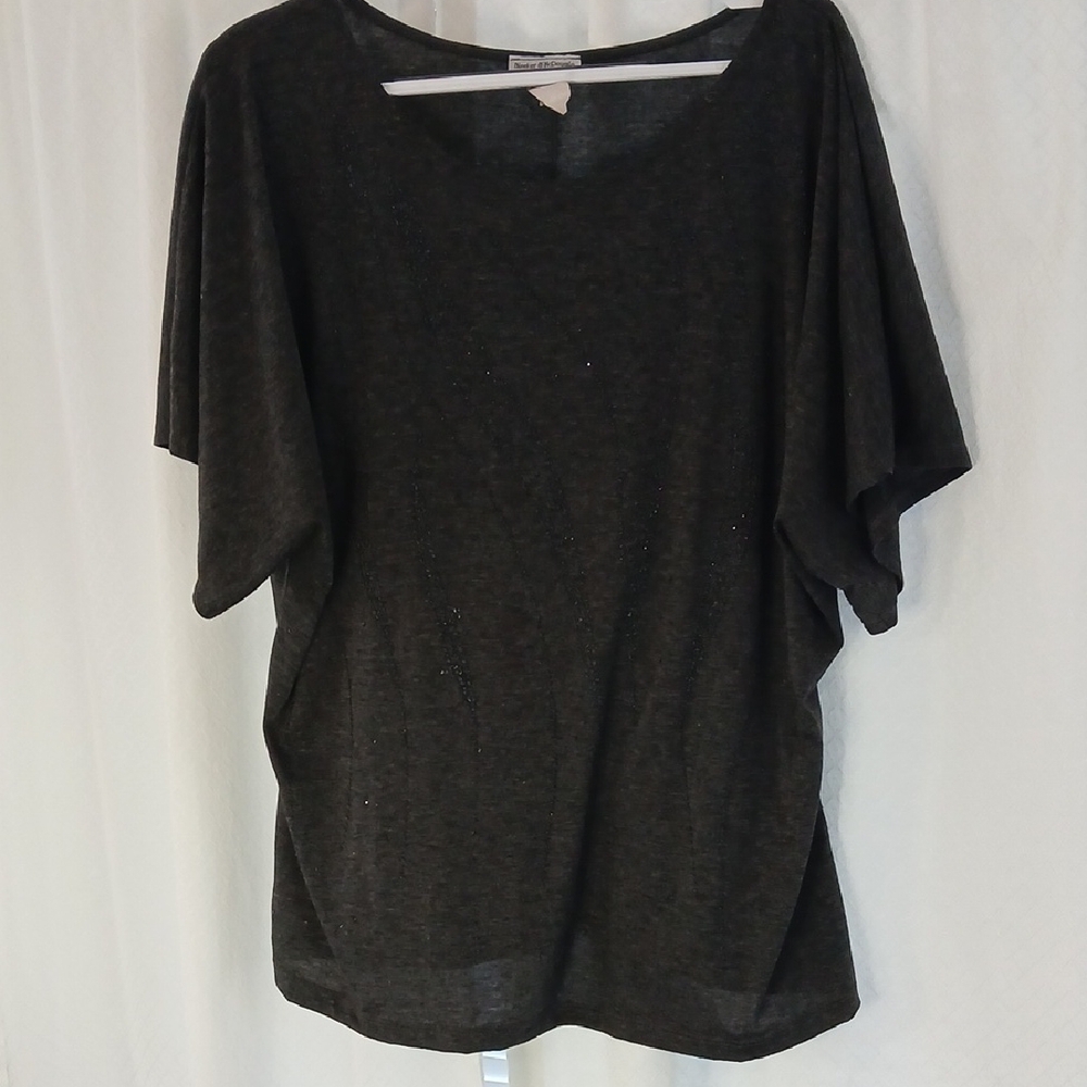 Bleeker & McDougal Relaxed Charcoal Dolman Sleeve Beaded Women's Top